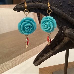 Betsy Johnson rose and heart earrings